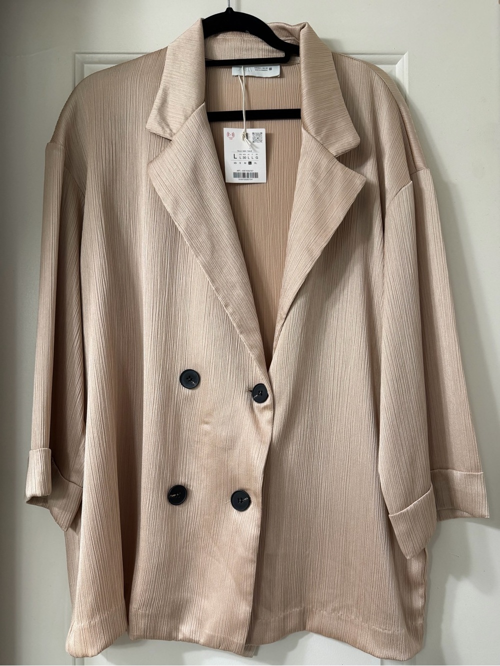 ZARA Women's Beige Double-Breasted Relaxed Blazer